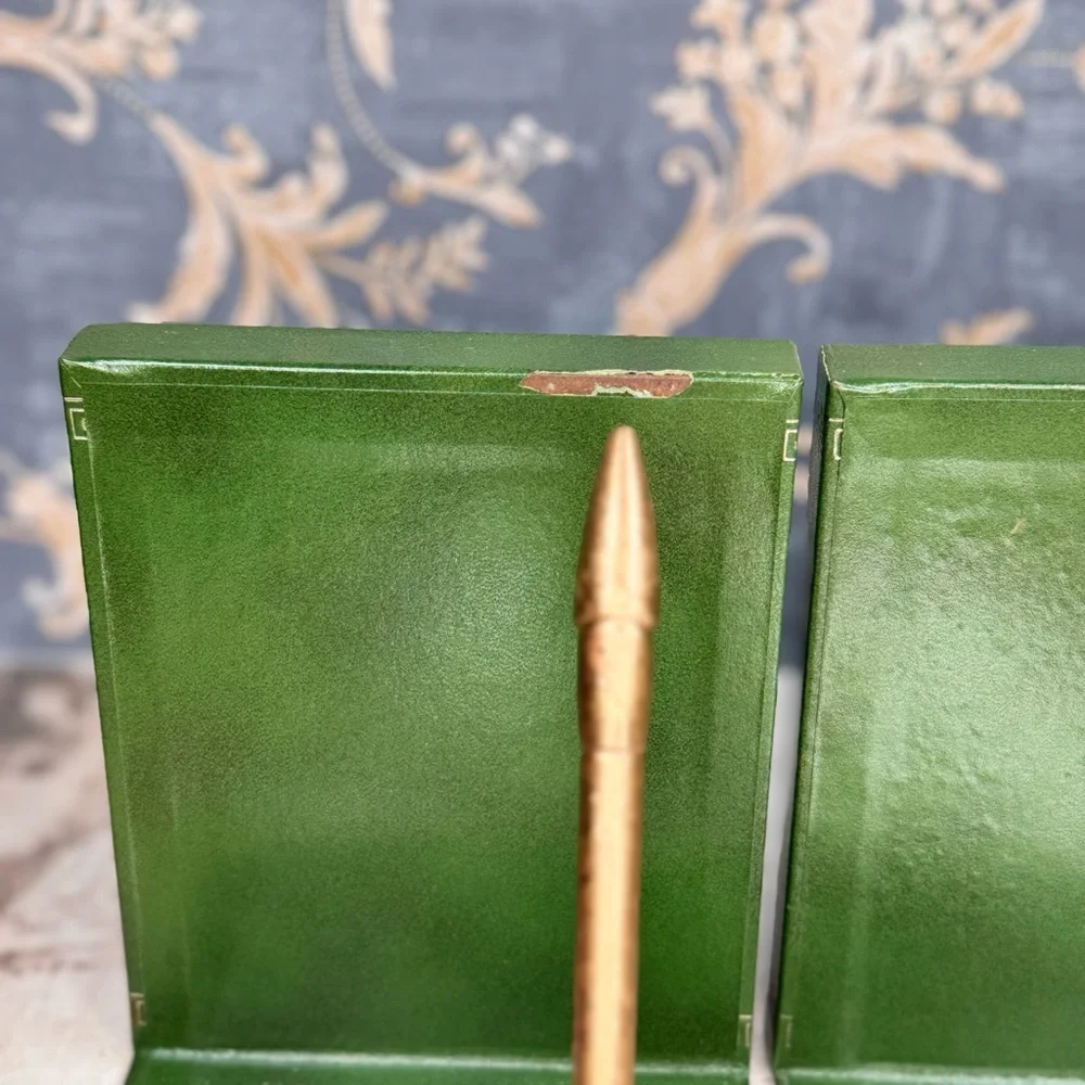 Vintage Green Bookends Faux Leather Greek Key Decor Set of 2